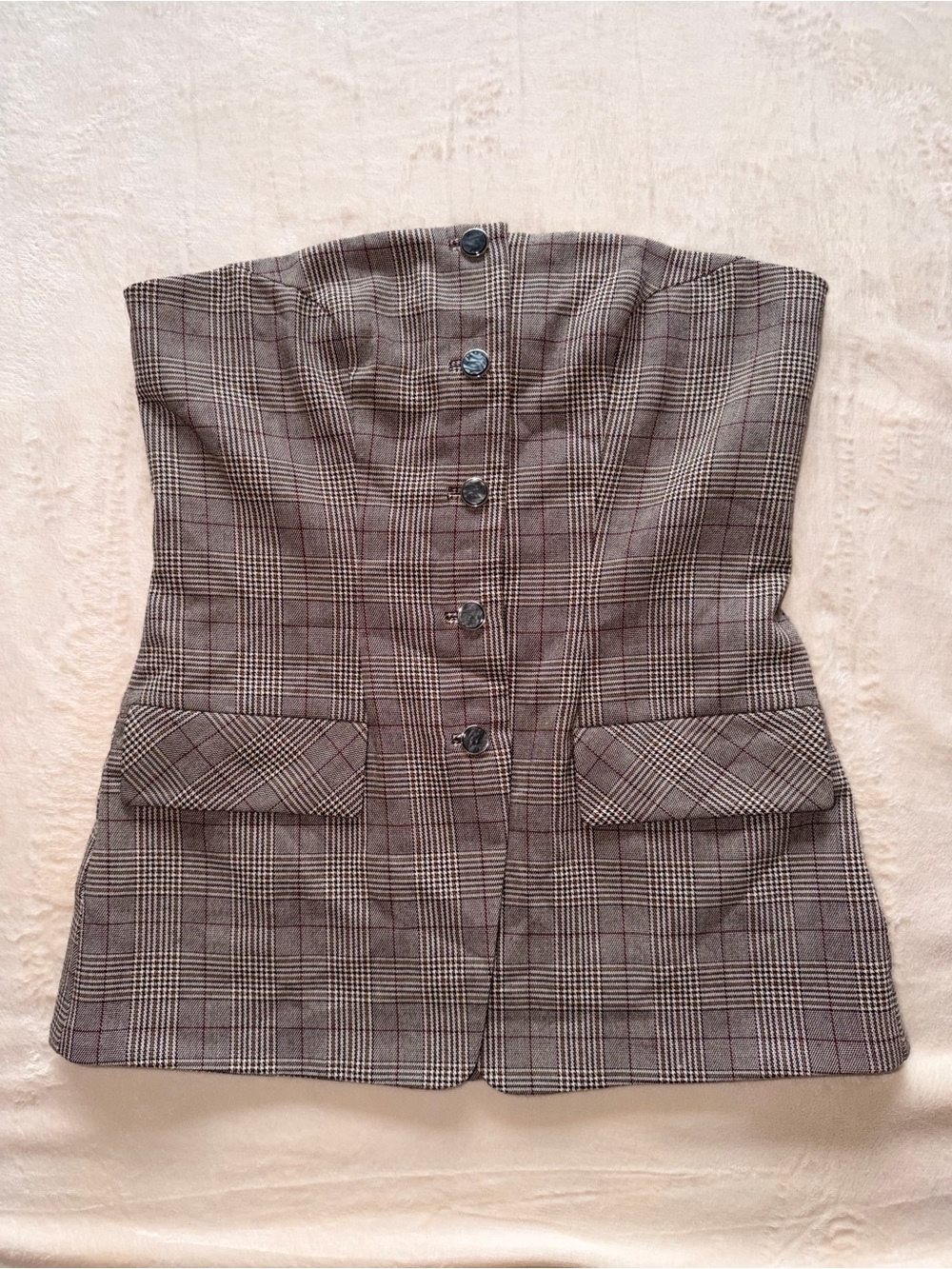 Lover Friends Small Strapless Plaid Bustier Jacket in Brown